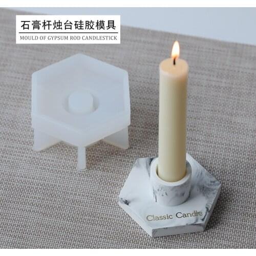 Hexagonal Candlestick mold marble pattern long rod Candlestick DIY aromatherapy candle gypsum Candlestick silicone mold