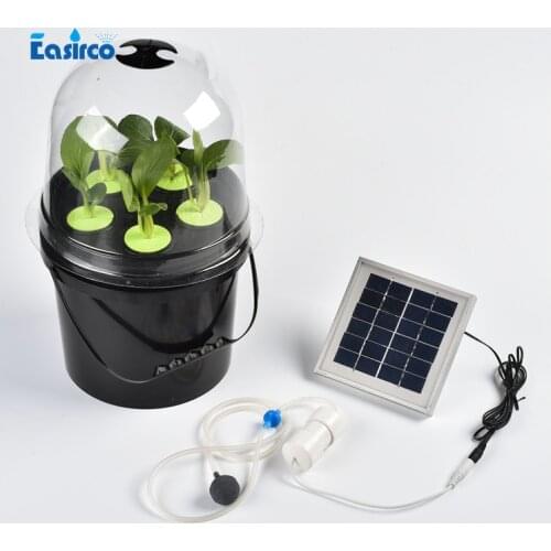 Solar air pump clone bucket for hydroponics system
