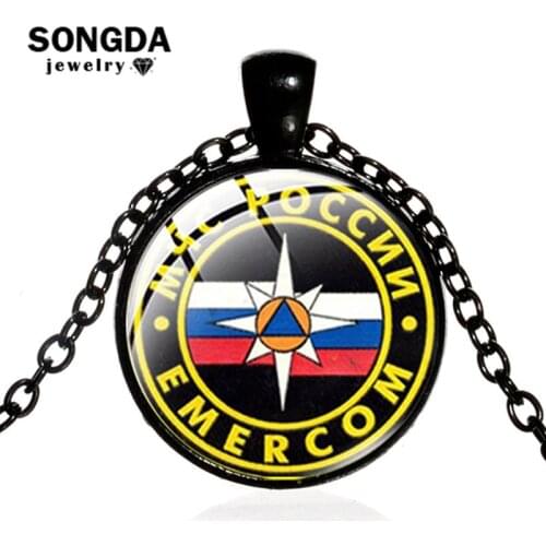 SONGDA МЧС РОССИИ EMERCOM Necklaces Glass Pendant Choker Chain Russian Military Accessories Jewelry Men Gifts For The New Year