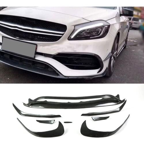 Carbon Fiber Front Lip Spoiler Splitters For Benz A Class W176 A200 A250 A45 AMG Side Bumper Trims 2016-2019 8PCS Car Styling