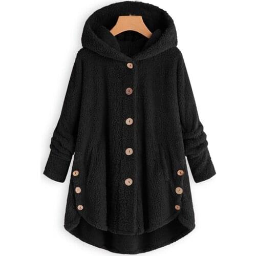 Stylish Bar Winter Plus Size S-5XL Women Button Coat Fluffy Tail Tops Hooded Pullover Loose Oversize Coats Warm Outwear For 2019