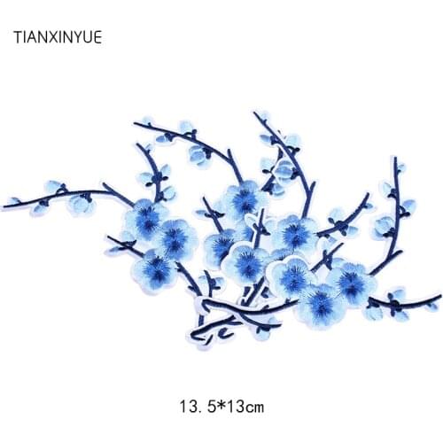 TIANXINYUE 5pcs Plum Blossom Flower Patch Applique Fabric Sticker Iron On Patch Craft Sewing on Embroidered Clothing