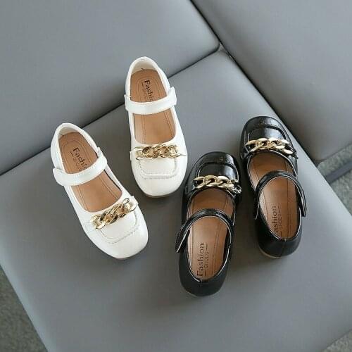 Girl Princess Shoes 2021 Summer New Leather Shoes Soft Bottom Peas Shoes Kids Fashion Flats Mental Ring Chic Hot Non-slip 21-35