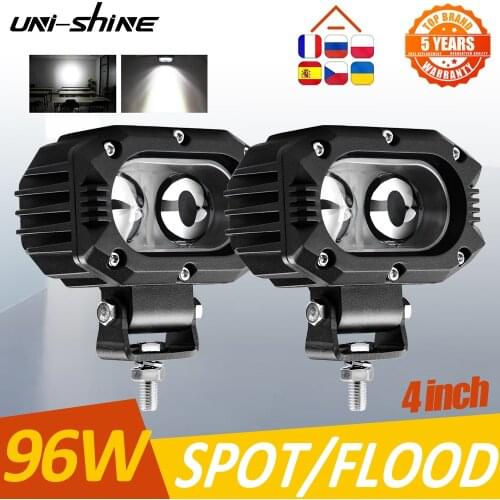 UNI-SHINE Super Bright Spot Flood Beam 4" Offroad Led Work Light 96W Led Light Bar For Car Truck 4X4 4WD Car SUV ATV UAZ 12V 24V