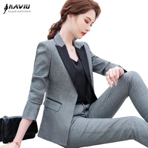 Gray Suits Women Spring New Fashion Temperament High End Business Formal Long Sleeve Blazer And Pants Office Ladies Work Wear