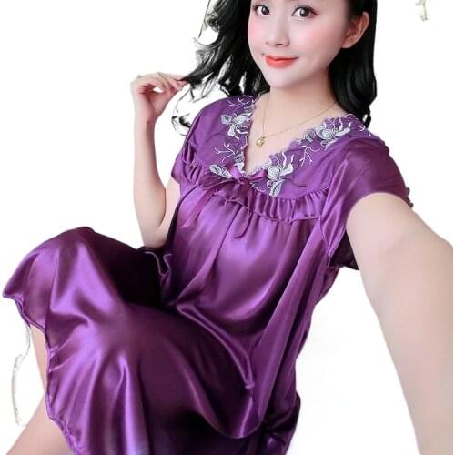 Womens Sexy Faux Silk Satin Nightgowns Women Nightwear Summer Ladies Sleepwear Female Night Shirts Home Clothing