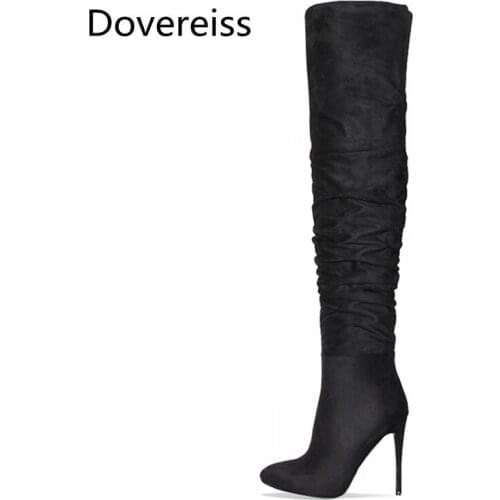 Dovereiss Fashion Womens Shoes Winter Pointed Toe Stilettos Heels Sexy Elegant suede Over the knee boots Concise Mature 36-41