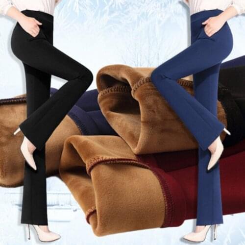Women Winter Warm Pants Velvet Thick Trousers High Waist Elastic Middle Aged Mother Stretch Straight Pants Plus Size 3XL L05