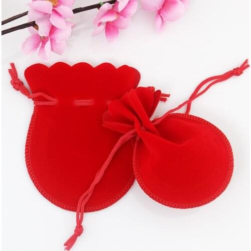 100pcs/lot 7*9cm Red Velvet Bag Favor Earrings Candy Jewelry Packaging Bags Small Wedding Decoration Drawstring Gift Bag