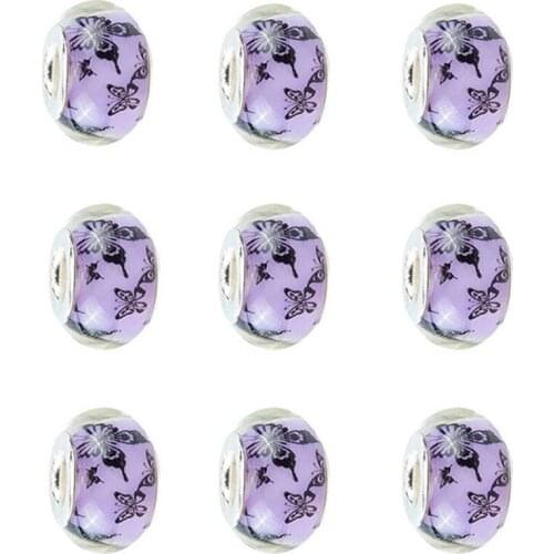 20Pcs Blue Purple Red Color Butterfly Resin Acrylic 5mm Large Hole European Beads Fit Pandora Bracelet Bangle Hair Beads Jewelry