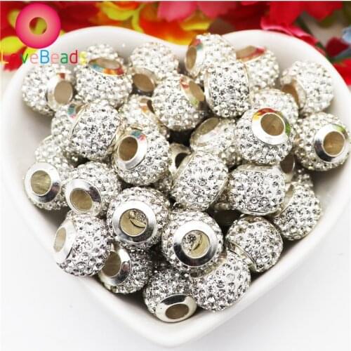 20Pcs Top Quality Crystal Large Hole Glass Rhinestone Beads Silver Plated Core Pandora Spacer Charms Bracelet Jewelry Necklaces