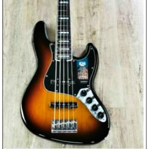 Top quality FDJB-5030 3TS color black plate solid body rosewood fretboard 5 strings Jazz Bass guitar , Free shipping