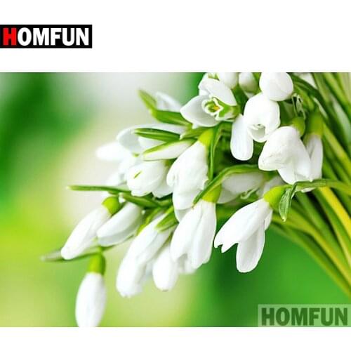 HOMFUN 5D DIY Diamond Painting Full Square/Round Drill "White flower" Embroidery Cross Stitch gift Home Decor Gift A07938