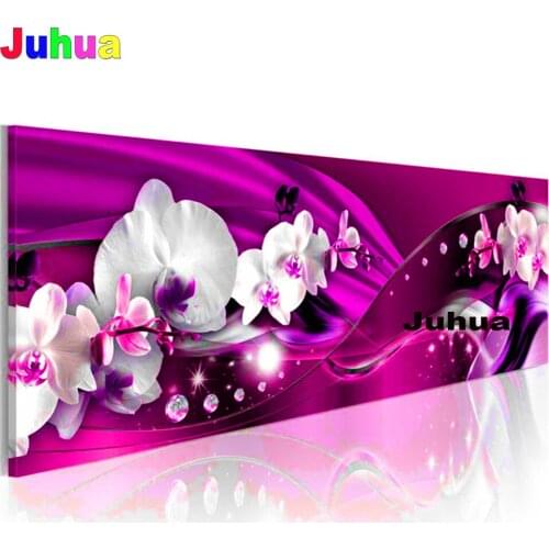 Full 5d round square diamond embroidery"Purple Pink Orchid"pattern cross stitch kits mosaic diamond painting large Size