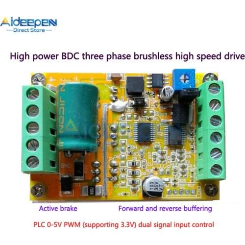 DC 6.5-50V 30A 380W BLDC 3 Phases DC Brushless Without Hallless Driver PLC Motor Drive Board PWM Signal Input