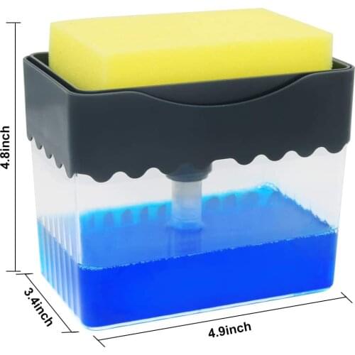 Soap Pump Dispenser With Sponge Holder 2-in-1 Liquid Dispenser Container Hand Press Soap Organizer Kitchen Cleaner Tools