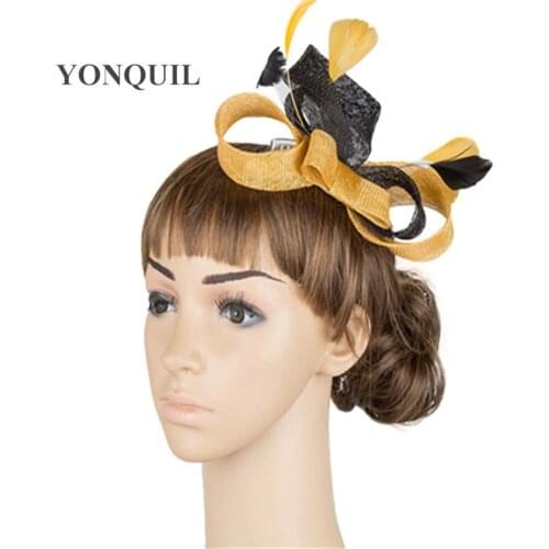 Elegant Women Feather Fascinator Hat Hair Comb Bride Wedding Headwear Cocktail Ascot Race Party Sinamay Hair Accessorie MYQ009