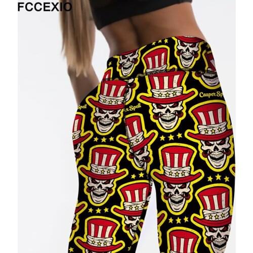 FCCEXIO High Quaility New 3D Happy Halloween Rose Clown Digital Print Women Workout Leggings Fashion High Waist Plus Size Pants