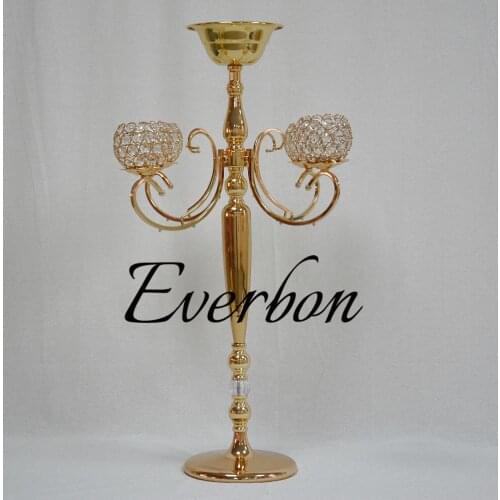 H84cm central glass table Bling gold candlestick wedding Candelabra party decoration