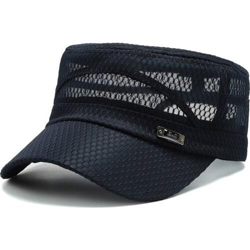 Flat Top Mesh Cap Women Men Adjustable Cotton Plain Hat Summer Visor Unisex Riding Caps Classic Vintage Sport Mesh Fishing Cap
