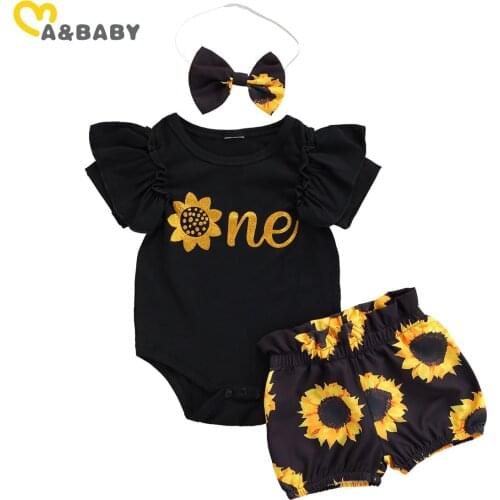 Ma&Baby 0-18M Summer Toddler Infant Baby Girl Clothes Set One Letter Romper Sunflower Shorts Outfits Newborn Costumes