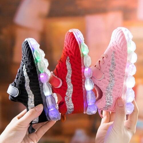 LED Children & Toddler Shoes Baby Girls & Boys Fly Shoes Soft Bottom Fashion Little Kids Sneakers Size 21-30