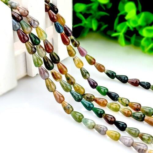 6*9mm Pear Shape Natural Colorful Indian Agates Gemstones Round Loose Beads for Jewelry Making with Crystal Stretch Cord