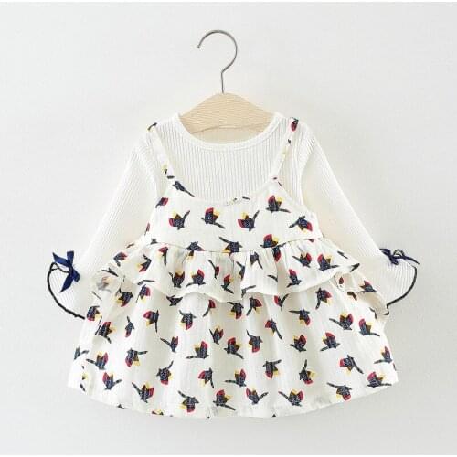 Cute lovely Autumn Long Sleeved Kids Baby Bebe Girls sweet strap fake two Dresses Princess Tutu Birthday Party princess Dress