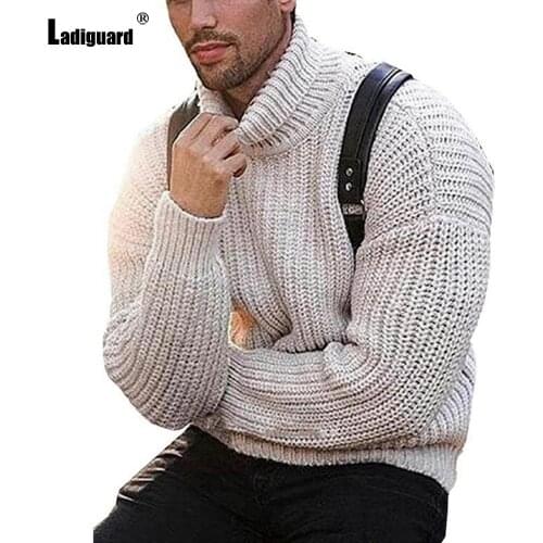 Plus Size 4xl Mens Winter Knitted Sweater Casual Pleated Sweaters Long Sleeve Turtlenecks Top Pullovers Sexy Men Clothing 2021