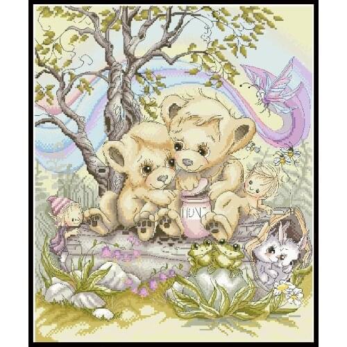 Intimate Little Bear Cross Stitch Kits Printed Fabric 11CT 14CT Animal Needlework Sets Embroidery DIY Crafts Home Decor Painting