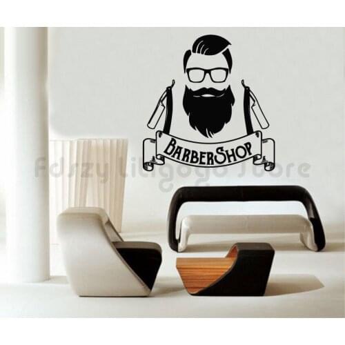 Barber Shop Logo Wall Decals Man Hipster Wall Sticker Beauty Salon Decoration Hair Salon Wall Mural Hairdress Style Decal Q691