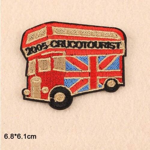 UK Bus Iron On Patches Embroidered Clothes Patch For Clothing Clothes Stickers Garment Apparel Accessories