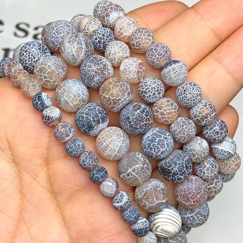 Natural Frost Matte Brown Cracked Dragon Vein Dream Fire Agates Stone Loose Spacer Beads For Jewelry Making DIY Charm Bracelets