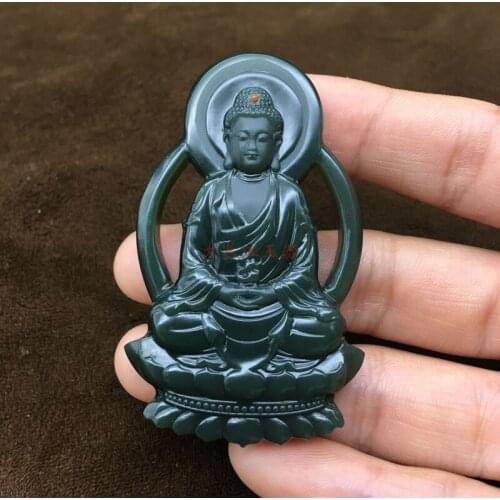 Xinjiang Hetian jade sapphire jade a fine material inlaid with Nanhong features Da Ri Rulai jade pendant hp323