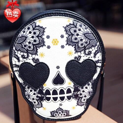 110318 new hot lady small skulls floral printing messenger bag