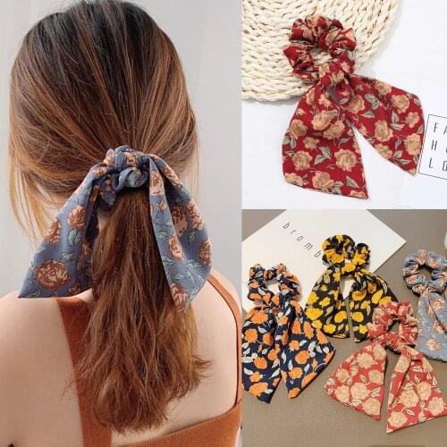 2021 New Floral Print Scrunchies For Women Elastic Hair Bands Streamers Bow Hair Scarf Hair Ropes Ties Fashion Hair Accessories