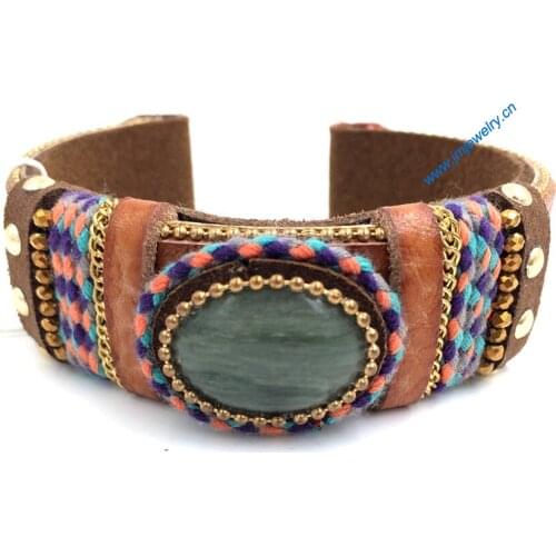 New Jewelry Supplier luxury leather enamel bracelet handmade weaving bracelet vintage Palace bangle wide bracelet for women girl