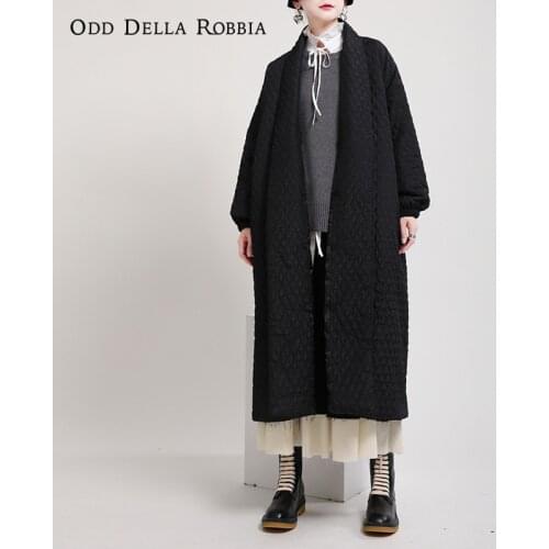 OddDellaRobbia Winter New Women Solid Color Casual Diamond Coat Lapel Single-Breasted Long Large Size Coat Thick Jacket 1906
