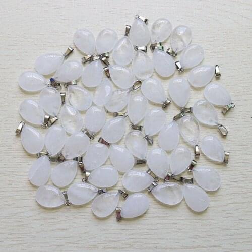 Wholesale Warter Drop Necklace Natural White Quartz Stone Charms Teardrop Pendants For Jewelry Making Necklace Free Shipping