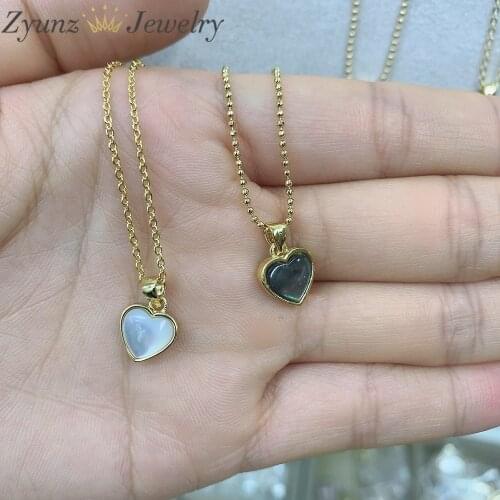 10PCS, Cute Heart Necklace Women White Natural Shell Mother of Pearl Cute Heart Charm Pendant Necklace Trendy Jewelry Gift