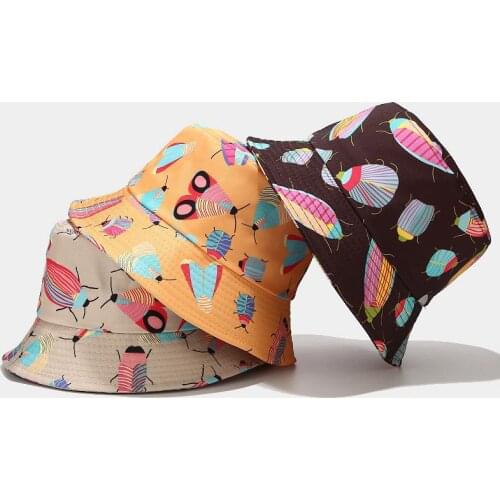 New Summer Cartoon Print Bucket Hat Women Girls Outdoor Panama Fashion Hip Hop Bob Fisherman Hat Two Side Travel Hat