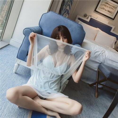 Pajamas ladies summer sexy pajamas bud suspenders shorts blue two-piece attractive new home service pijamas women bathrobe