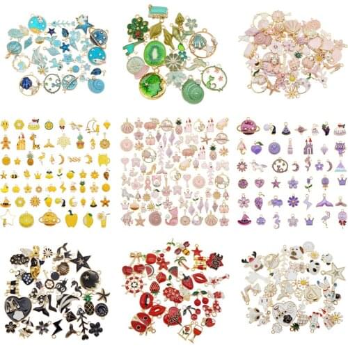 Julie Wang 10PCS New Alloy Enamel Flowers Charms Random Purple Yellow Color Animal Pendants Jewelry DIY Accessory Craft Making