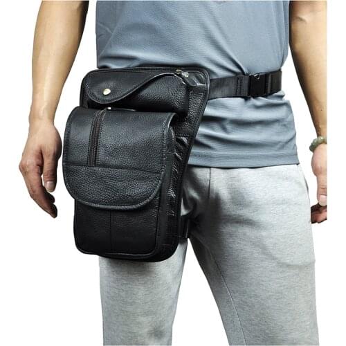 New Real Leather Men Design Coffee Casual 8" Tablet Messenger Bag Fashion Travel Fanny Waist Belt Pack Drop Leg Bag Male 3112-b