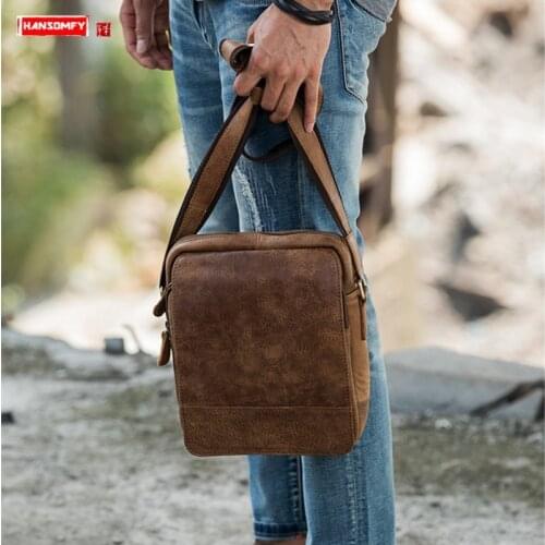 Retro Casual Leather Mens Bag Shoulder Messenger Bag Male Crossbodyr Bag Men Bags First Layer Leather Crazy Horse Leather Soft