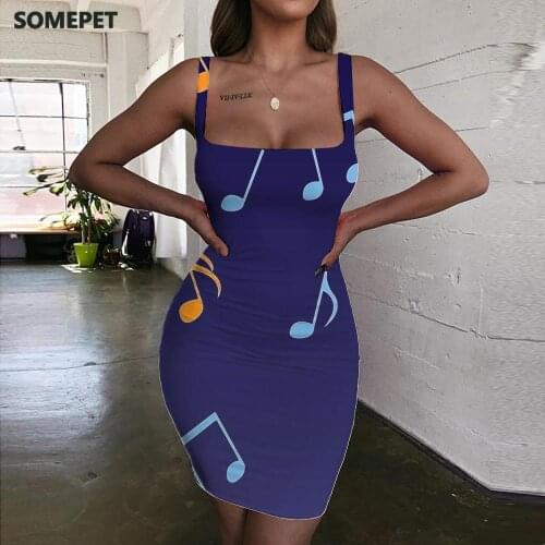 SOMEPET Note Dresses Women Colorful Sundress Pattern Bodycon Dress Harajuku Vestido Sexy Womens Clothing Mini Evening Vintage