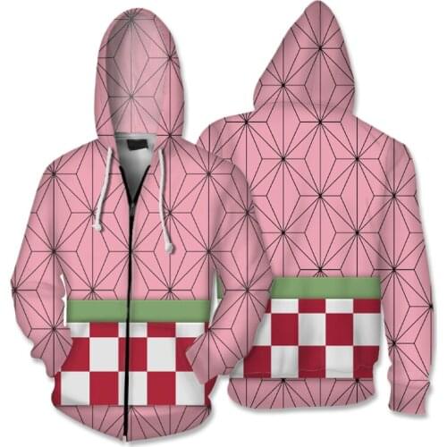 Anime 3D Printed Hoodies Demon Slayer Kimetsu no Yaiba Cosplay Costume Unisex Zip-Up Hooded Autumn Streetwear Jacket Outwear