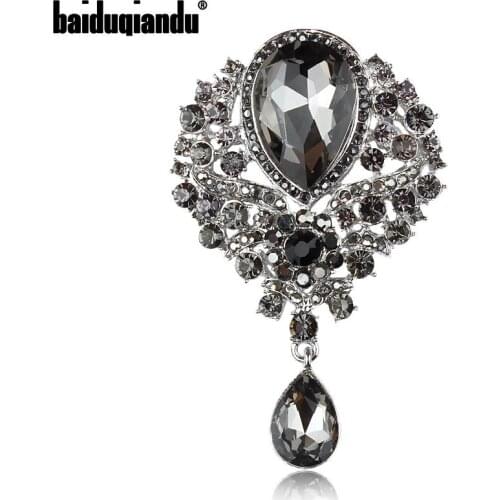 Baiduqiandu Assorted Colors Vintage Glass Crystal Teardrop Brooch Pins DIY Wedding Bouquets Jewelry Accessories