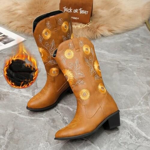 Kalsooni 36-43 2021 New Women Boots Winter Warm Plush Boots Pointed Toe Mid-calf V Slip-on Knight Boots