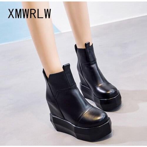 XMWRLW Women Platform Boots 2020 Autumn Winter Shoes Women Ankle Boots Hidden Heel Ladies Black Boot Woman Winter Warm Shoes